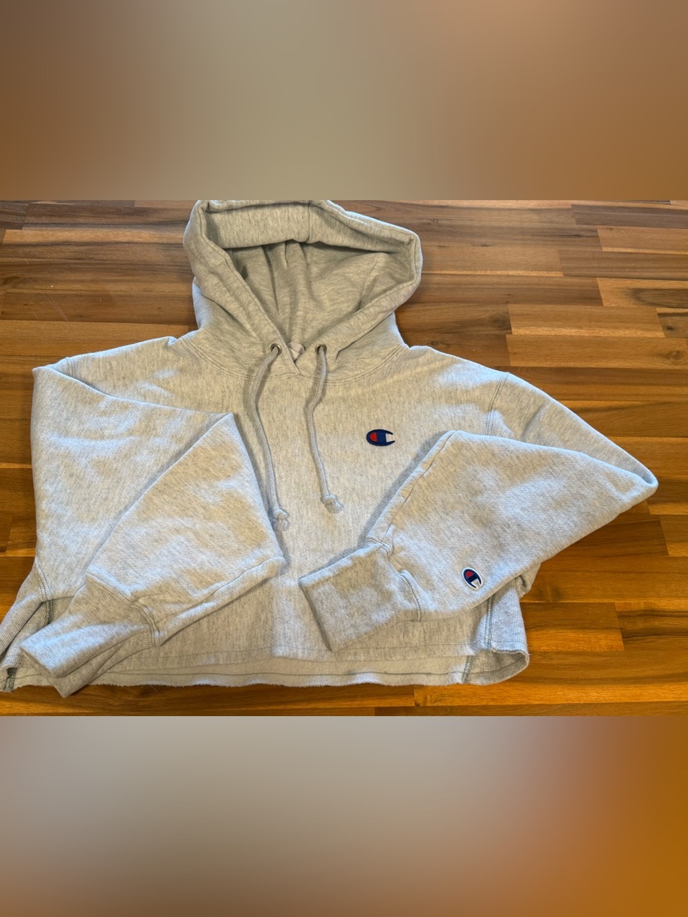 Champion Light Gray Crewneck Hoodie with Small Logo